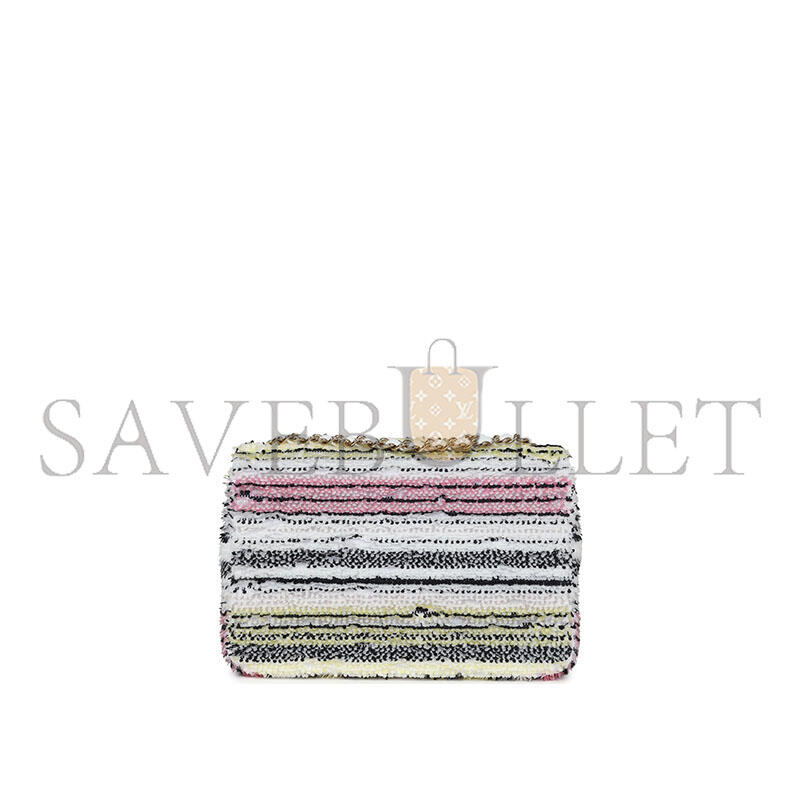 Ch**el mini rectangular flap white multicolor sequin light gold hardware (20*13*5cm)